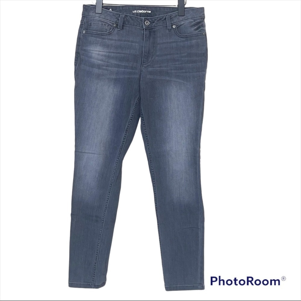 Liz Claiborne City Fit Skinny Leg Jeans Gray Denim Sz 6
